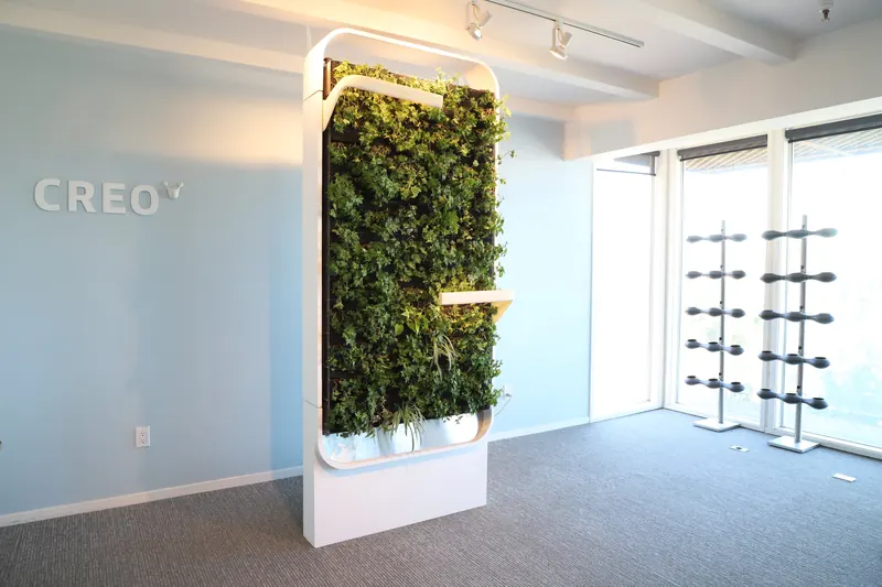 AirIQ, the freestanding version: a plant wall as a room divider, built and prototyped at the CREO studio