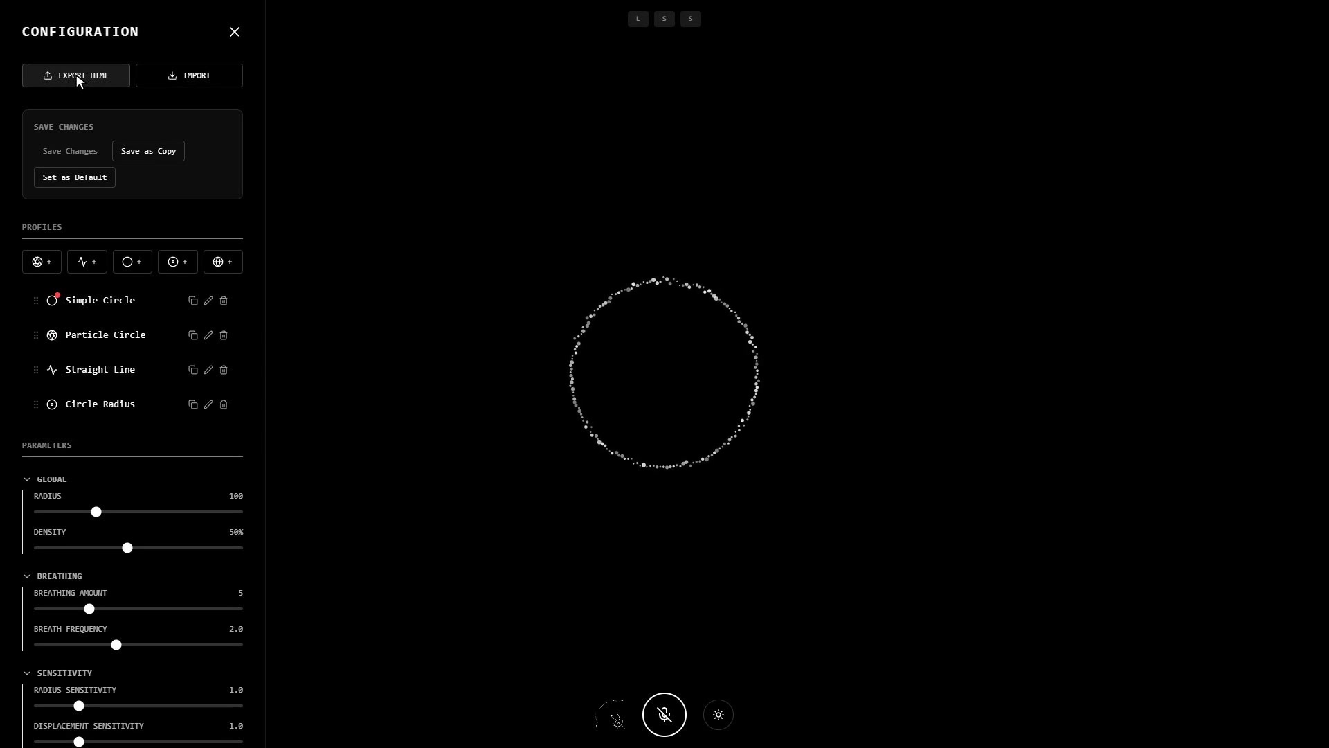 The particle-sphere archetype, tuned live in the studio