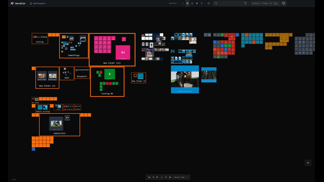 The canvas organized into labeled clusters after MONK arranged it