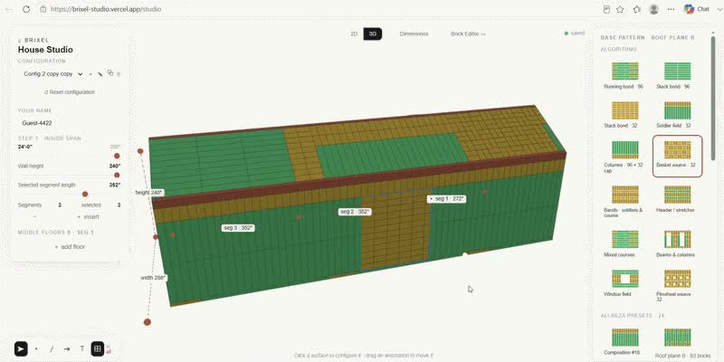 House Studio: masonry patterns applied to every face of a 3D unit