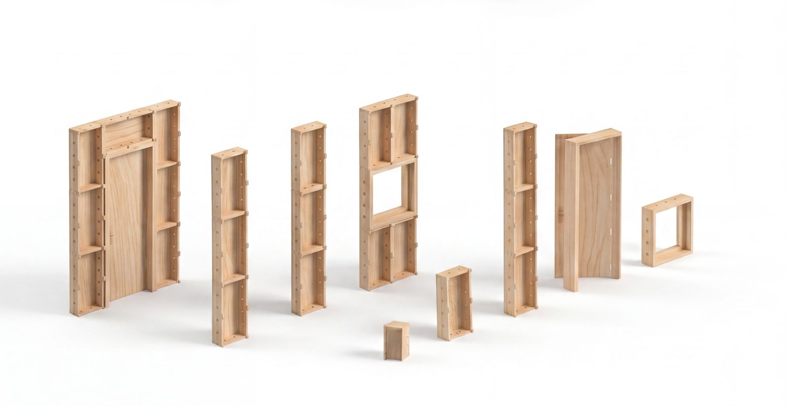 The kit of parts: every Brixel building component, the core of the configurator