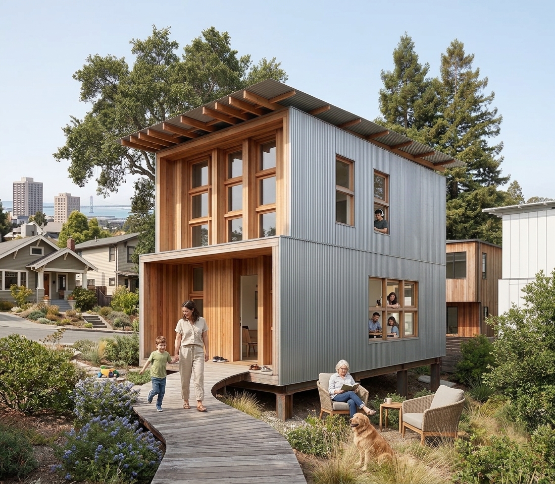 A two-storey Brixel backyard unit in timber and zinc