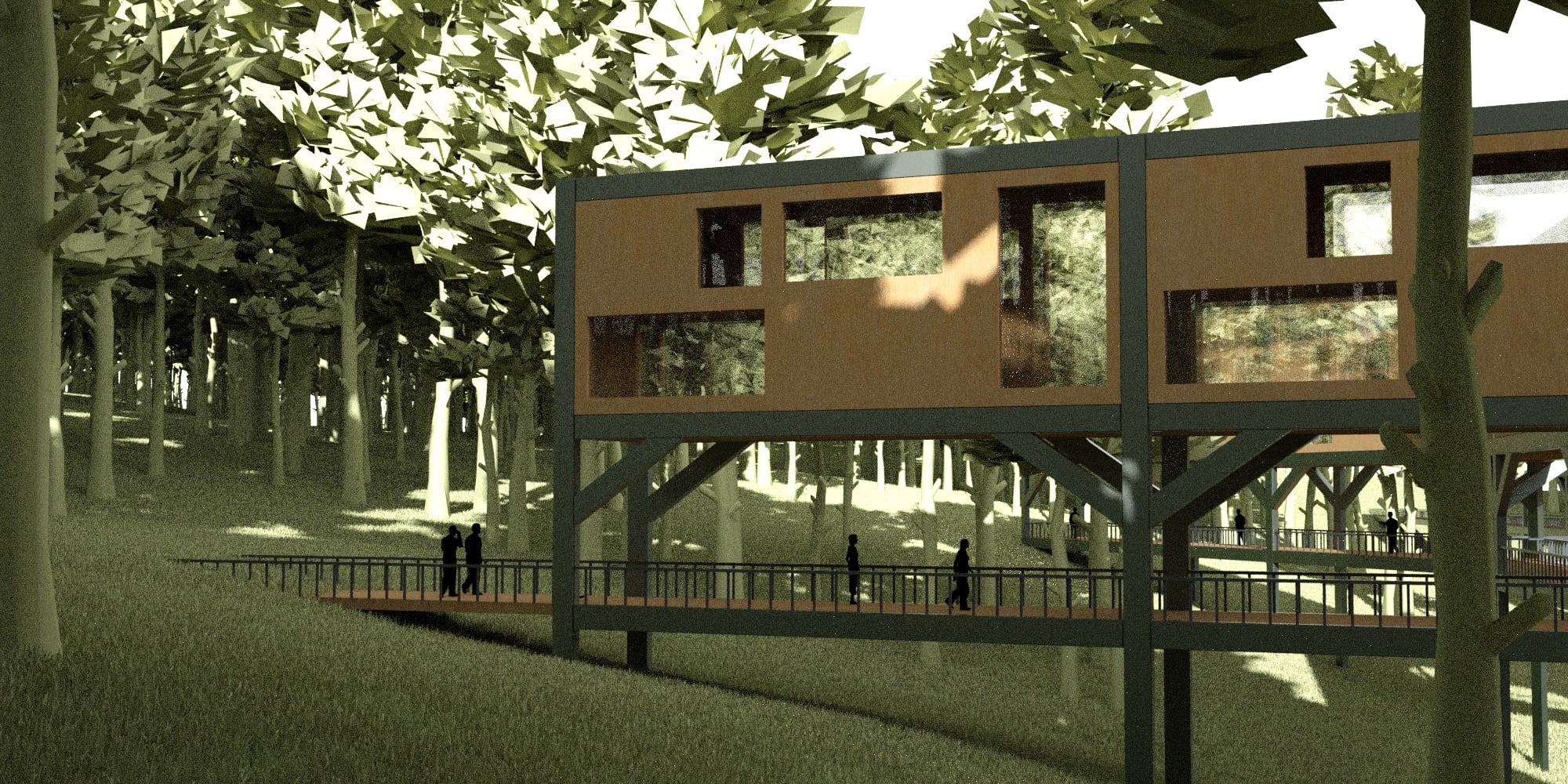 Artist Retreat Center: a warm timber pavilion on stilts among the forest