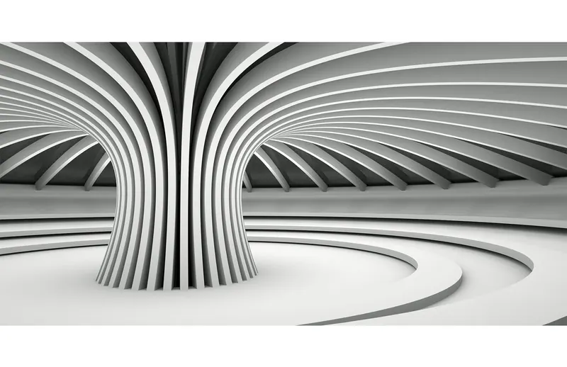Adaptive Studio: a radial ribbed pavilion interior in sculptural light