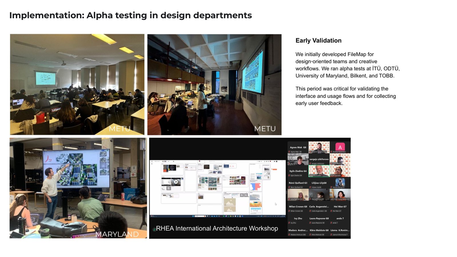 Alpha testing in the design departments of METU, Maryland, and beyond