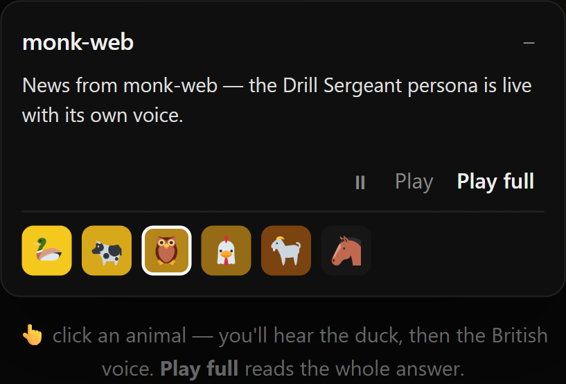 Pick a voice and Ducking reads the update aloud