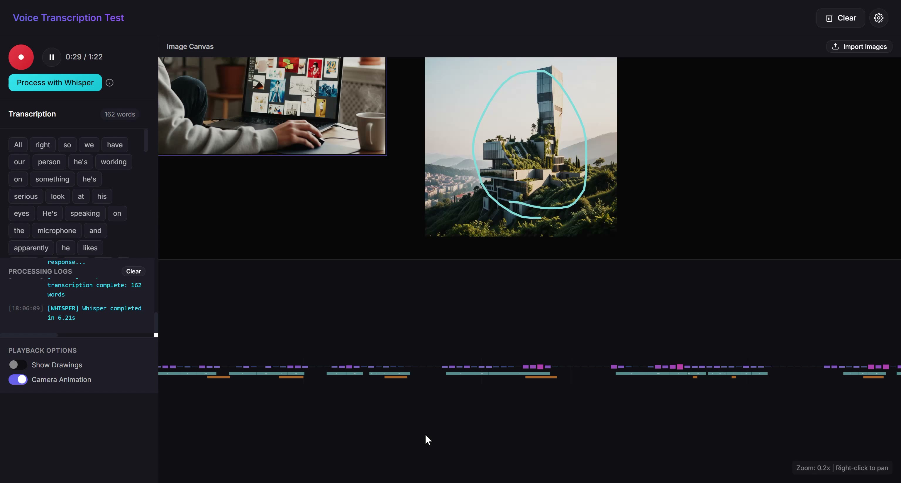 SketchTagger in use: a spoken explanation becomes tags and annotations on the image canvas