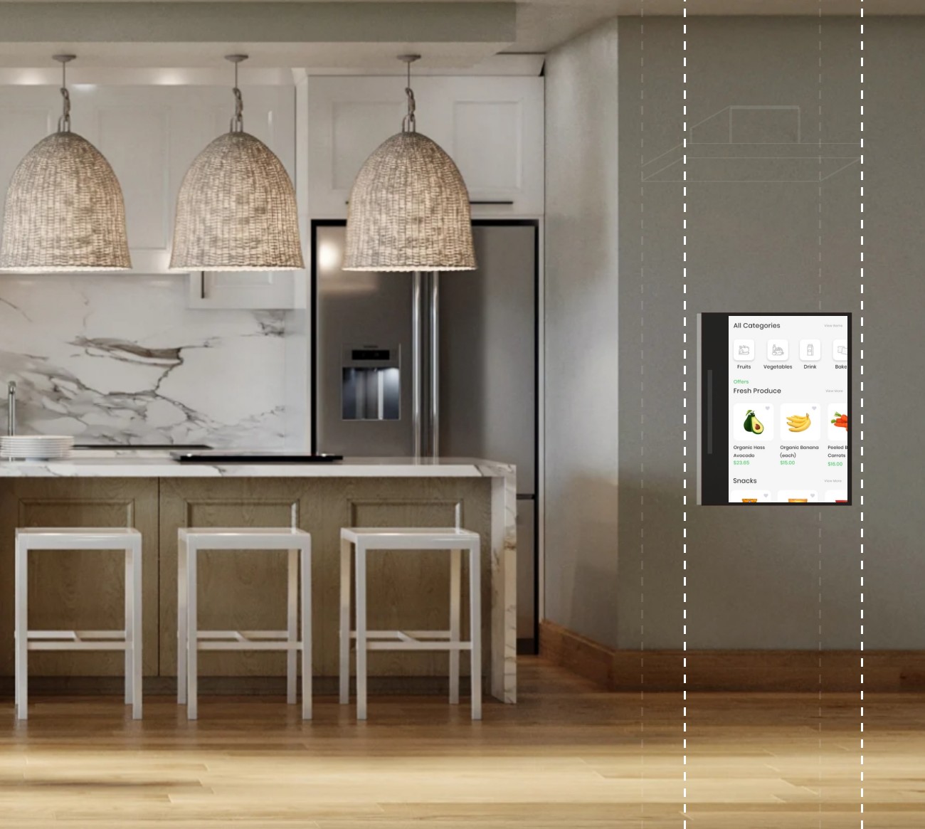 The ordering screen, set into the wall at the point of delivery
